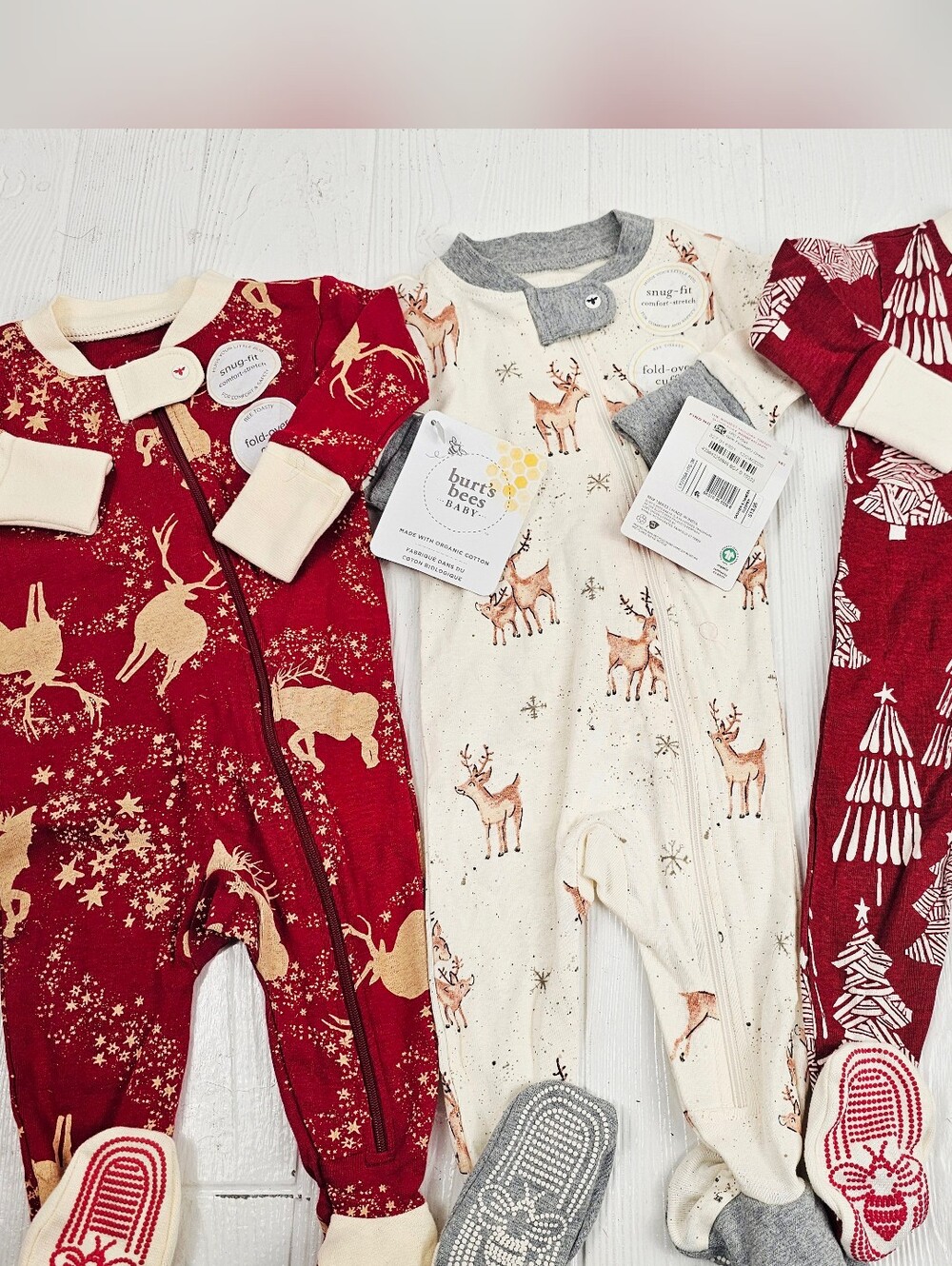 Burts Bees Baby Christmas Holiday Footed Sleepers